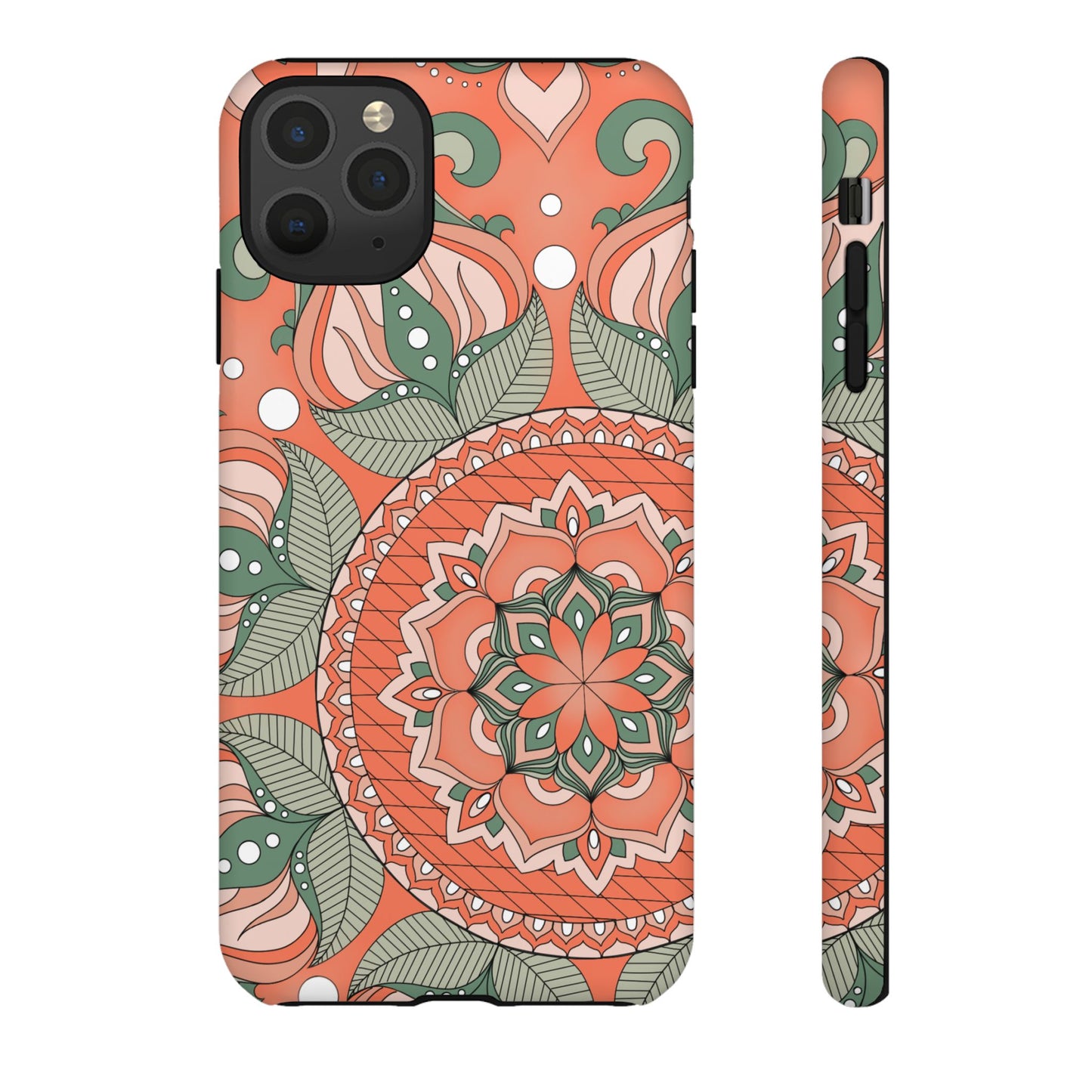 "Persimmon" Mandala Floral Phone Case — Boho Coral Green Protective Cover