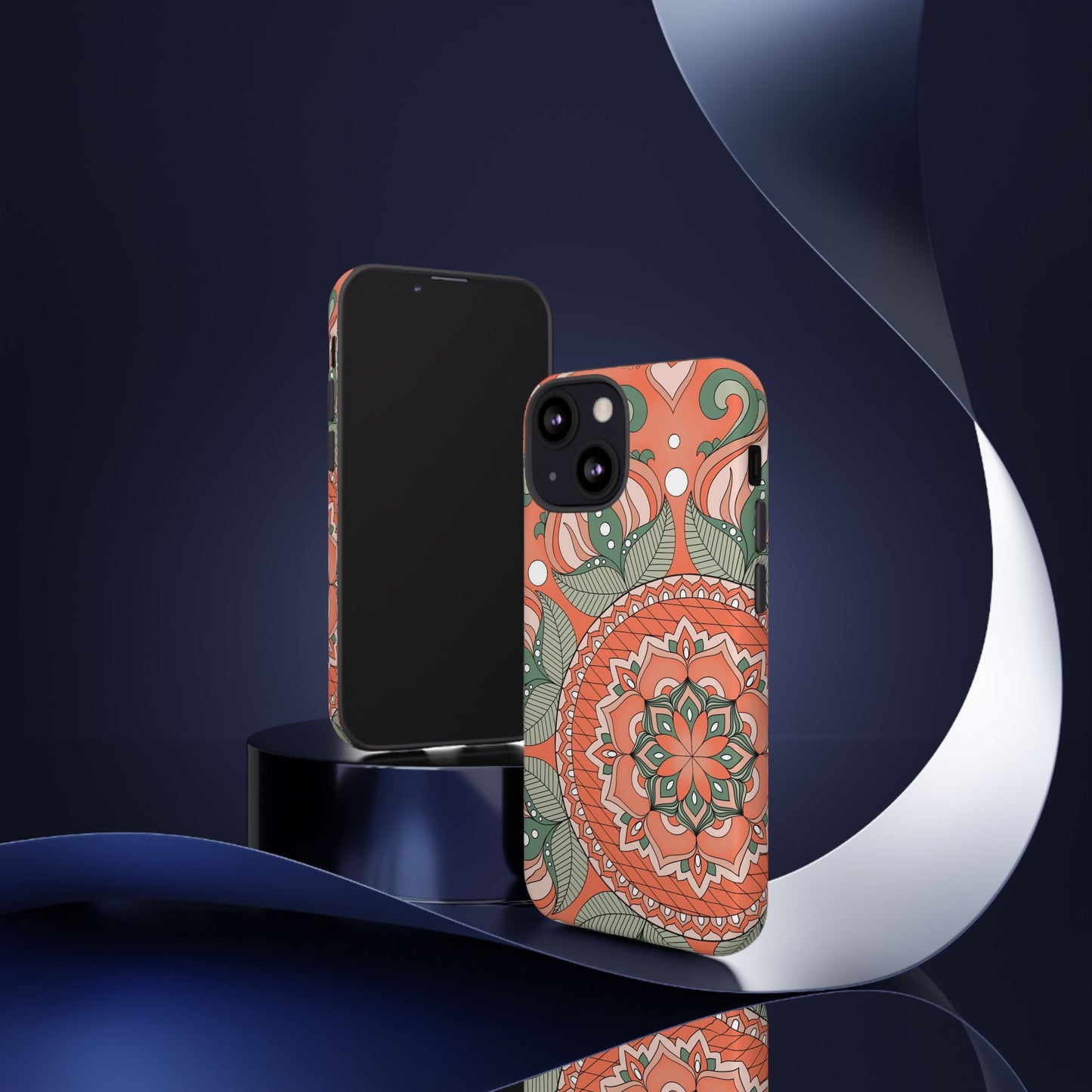 "Persimmon" Mandala Floral Phone Case — Boho Coral Green Protective Cover