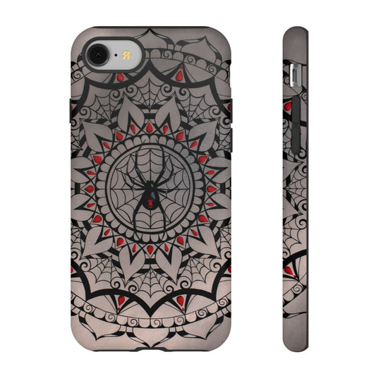 Mandala Spider Tough Phone Case - Gothic Red & Black Protective Cover