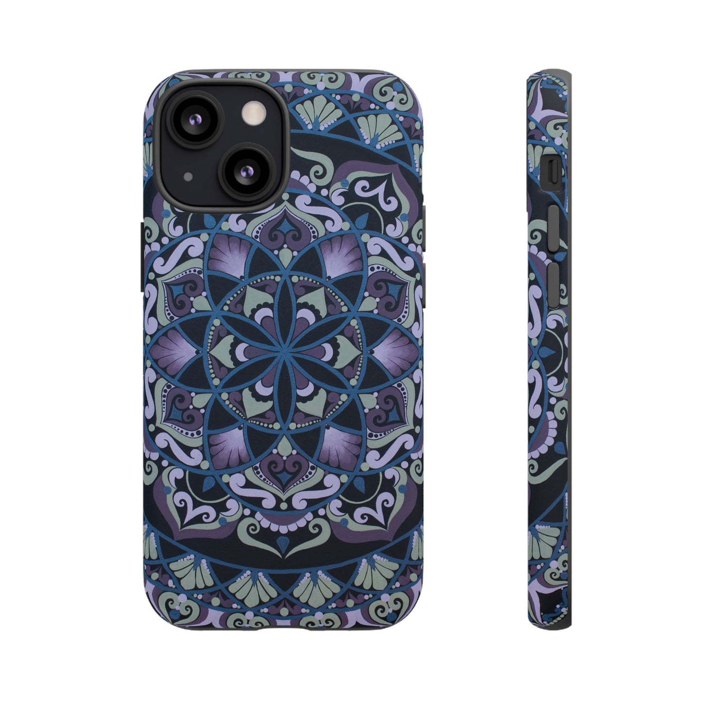 "Wisteria Bloom" Mandala Floral Tough Phone Case — Purple Blue Boho Protective Cover