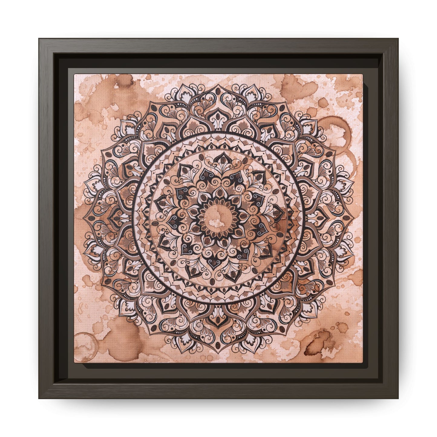 "Espresso Beans" Mandala Wall Art Canvas — Brown Watercolor Framed Print