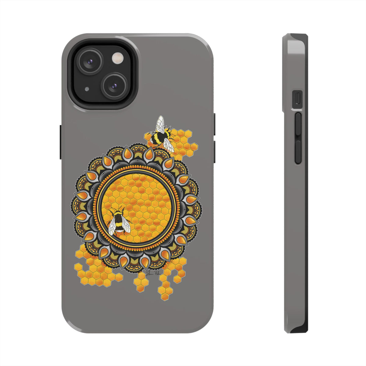 Bee Honeycomb Mandala Tough Phone Case — Artisan Honey Bees Protective Cover