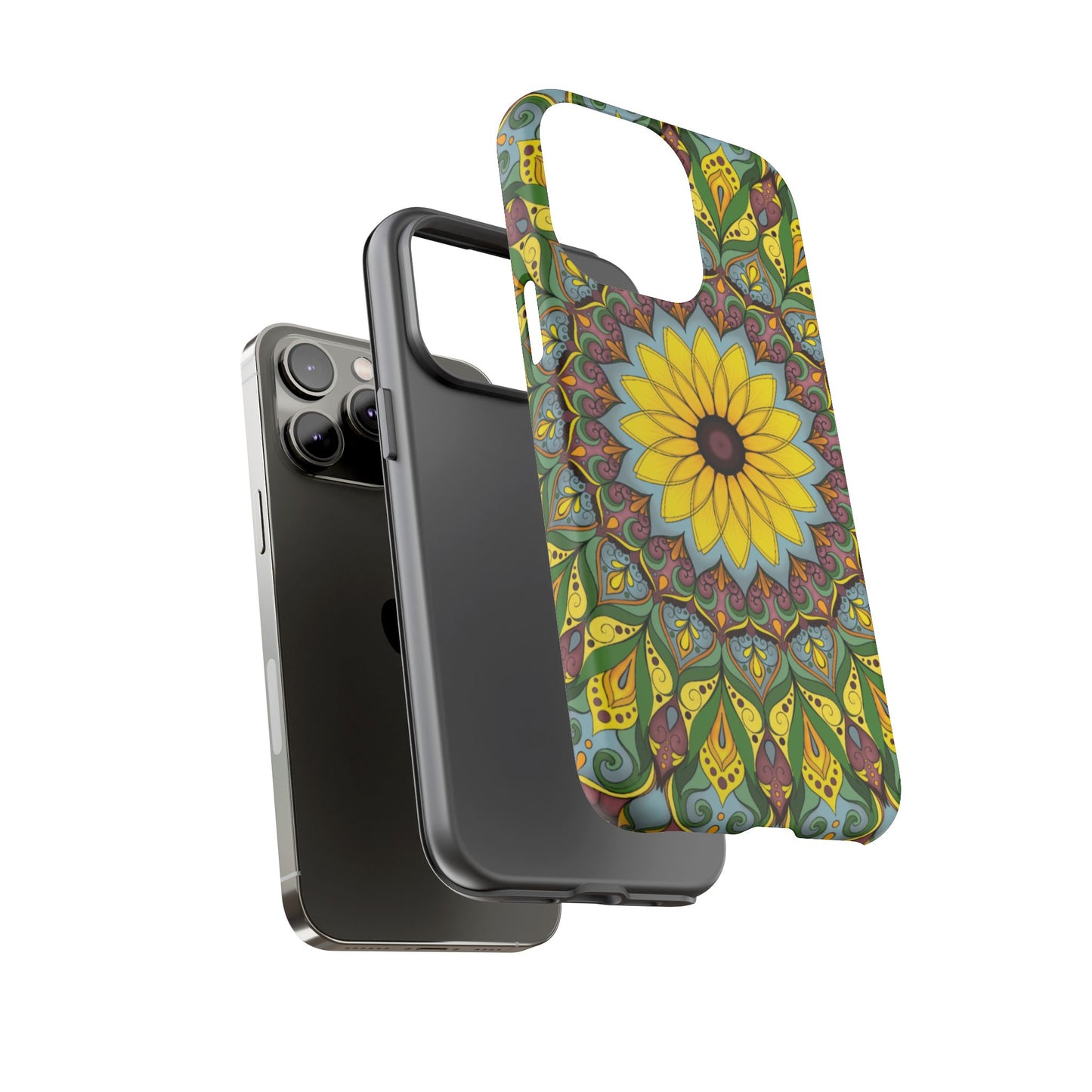"Black Eyed Susan" Mandala Phone Case — Floral Boho Tough Case