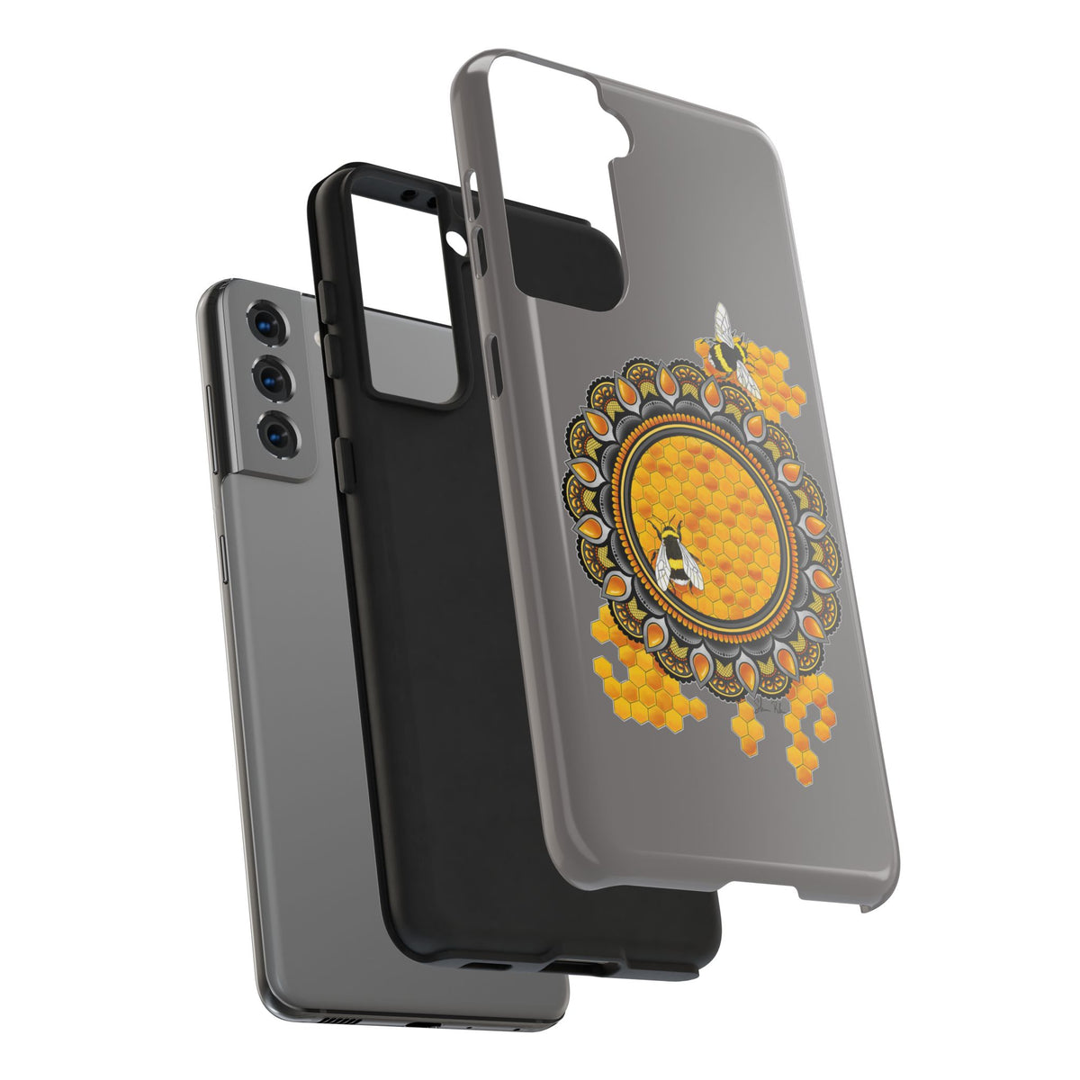 Bee Honeycomb Mandala Tough Phone Case — Artisan Honey Bees Protective Cover