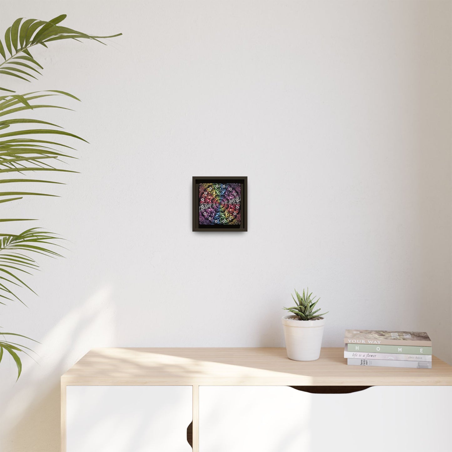 Rainbow Mandala Framed Canvas Art — Psychedelic Boho Wall Decor