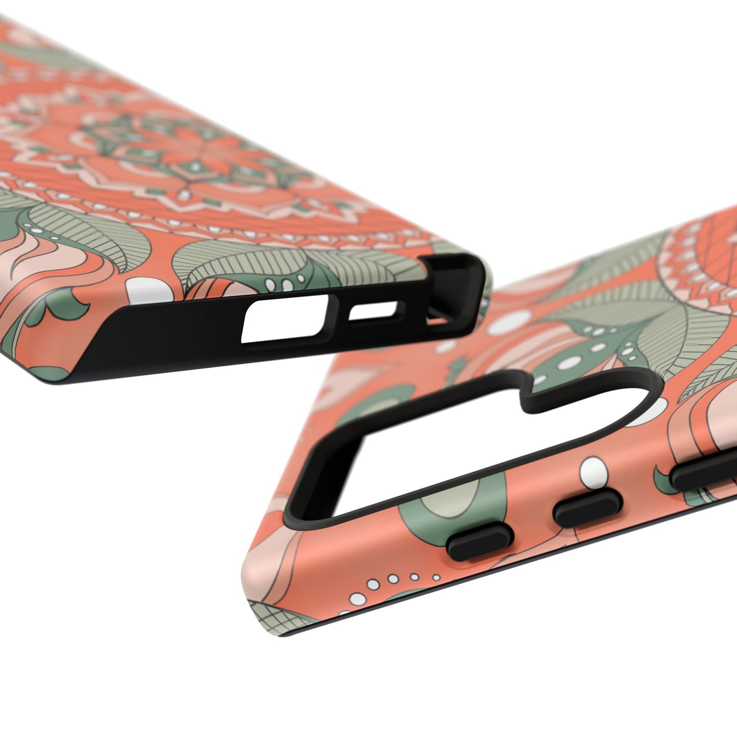 "Persimmon" Mandala Floral Phone Case — Boho Coral Green Protective Cover