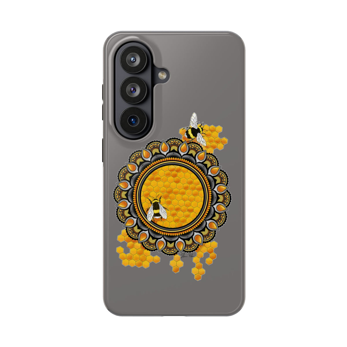 Bee Honeycomb Mandala Tough Phone Case — Artisan Honey Bees Protective Cover