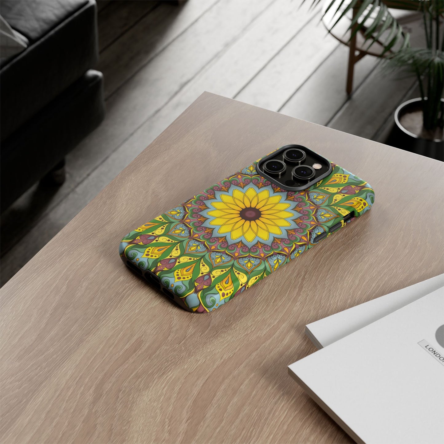 "Black Eyed Susan" Mandala Phone Case — Floral Boho Tough Case