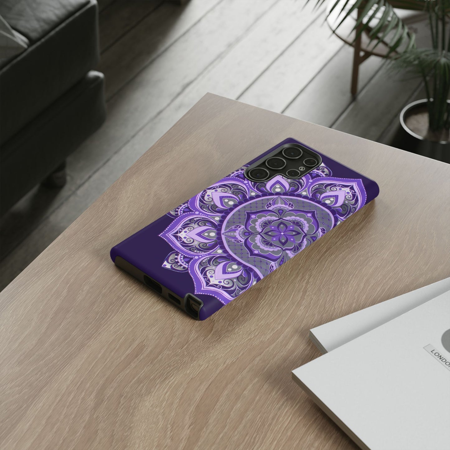 Purple Mandala Tough Phone Case — Protective Floral Boho Phone Cover