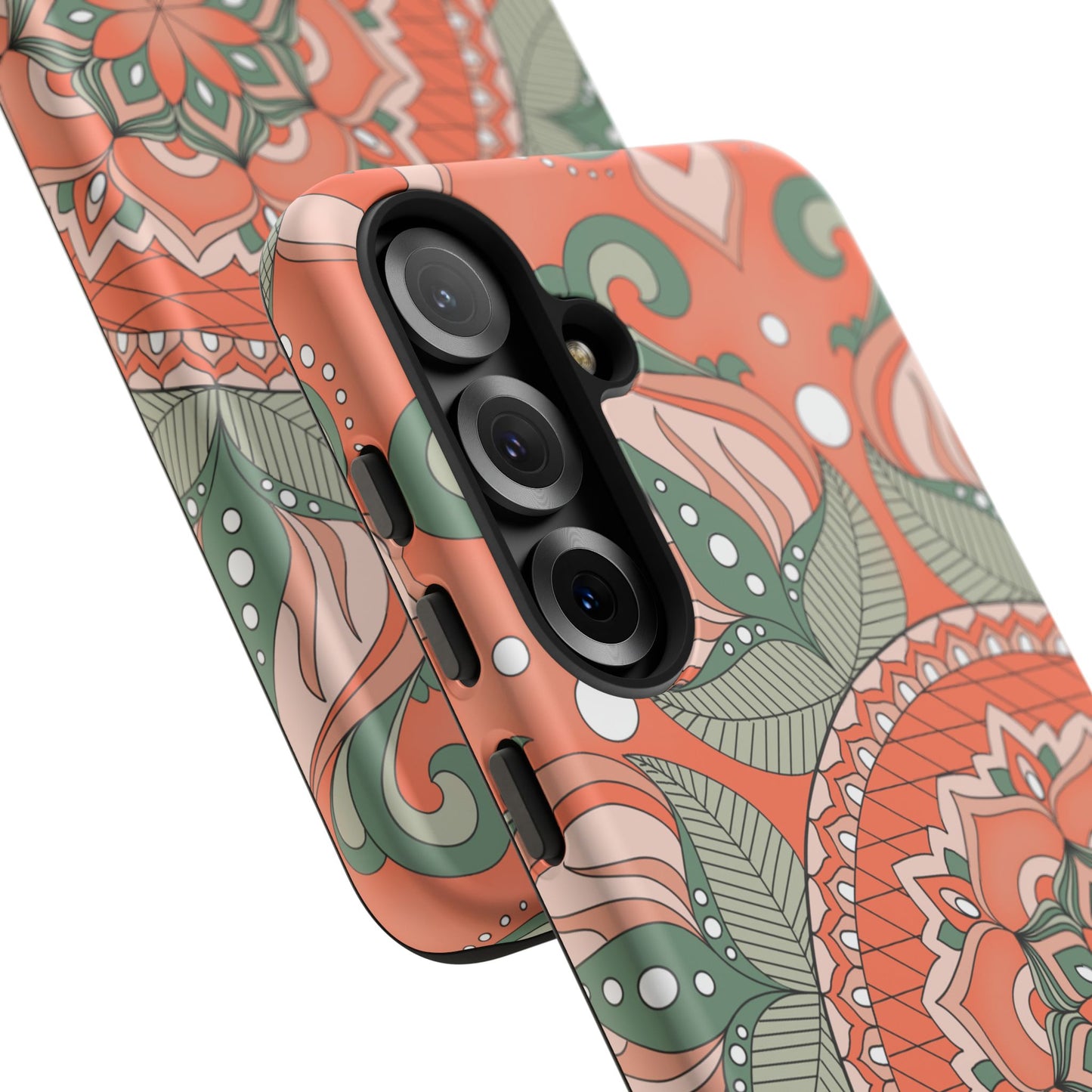 "Persimmon" Mandala Floral Phone Case — Boho Coral Green Protective Cover