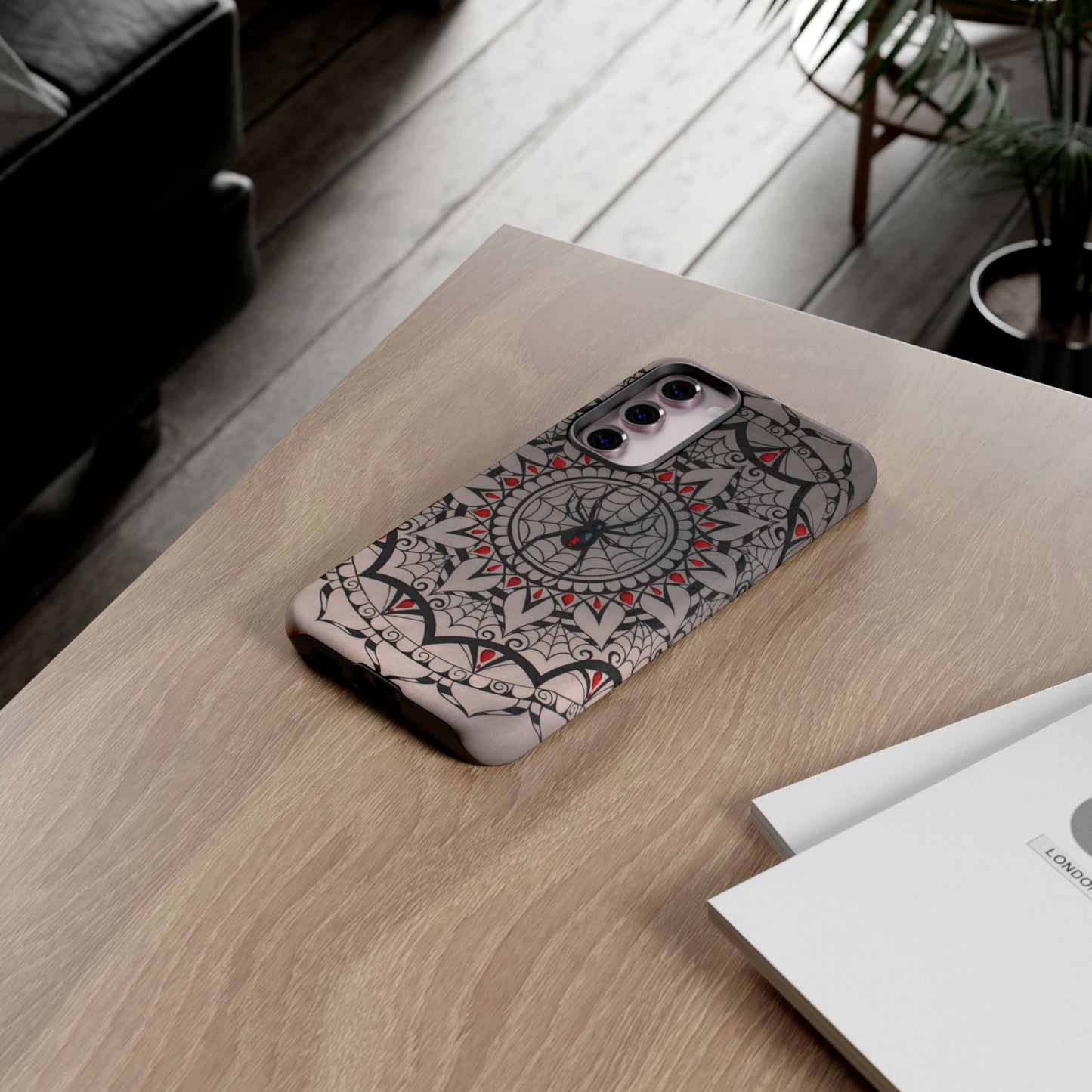 Mandala Spider Tough Phone Case - Gothic Red & Black Protective Cover