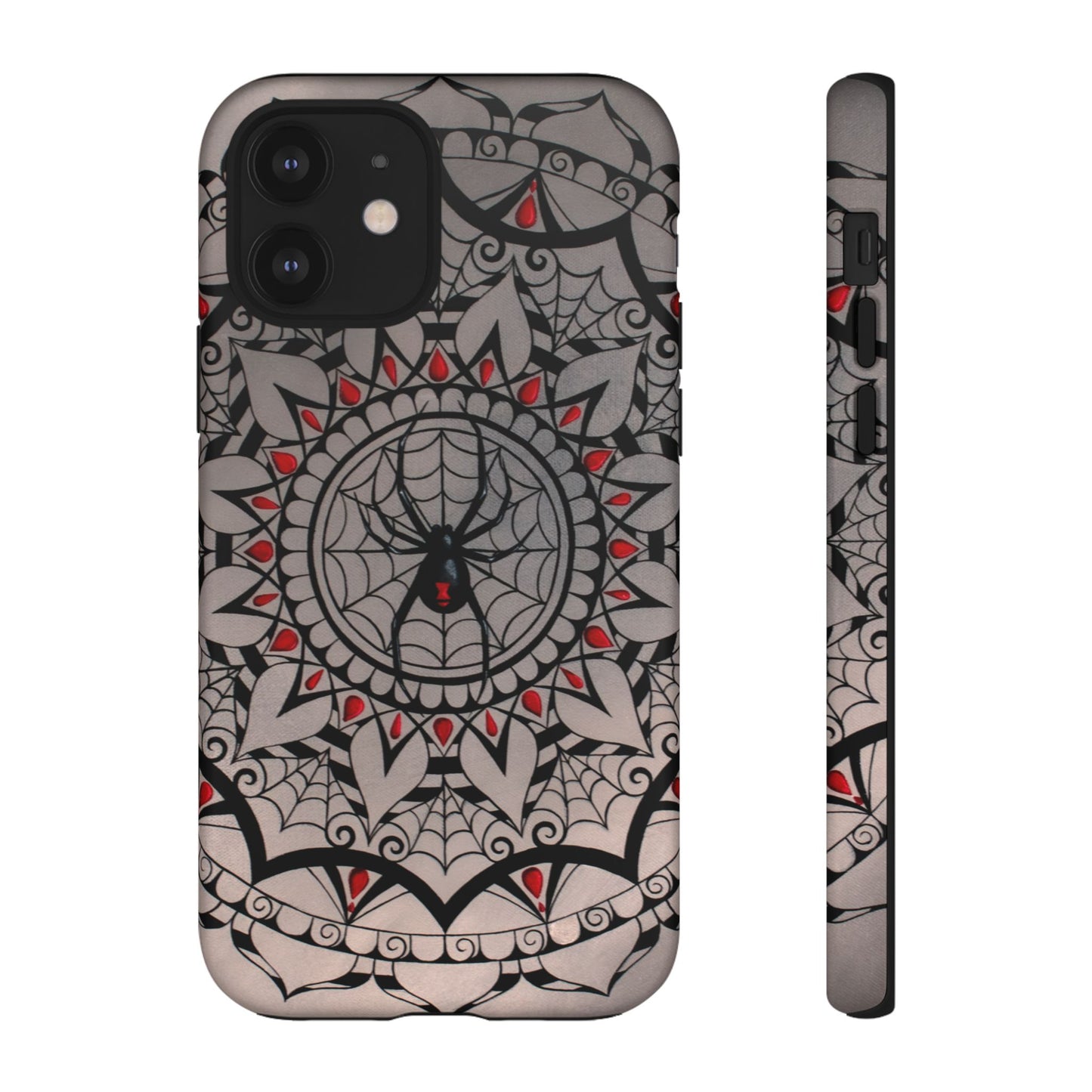 Mandala Spider Tough Phone Case - Gothic Red & Black Protective Cover