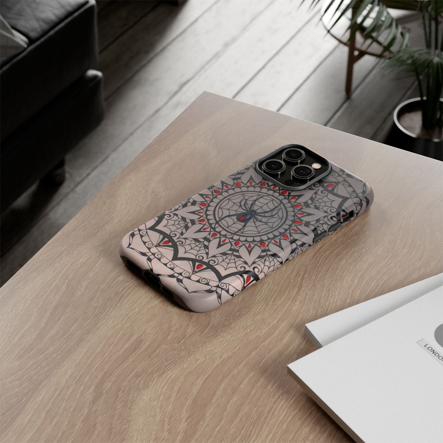 Mandala Spider Tough Phone Case - Gothic Red & Black Protective Cover