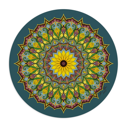 Black-eyed Susan Mandala Mouse Pad — Round Floral Desk Mat for Home Office, Boho Zen Desk Accessory