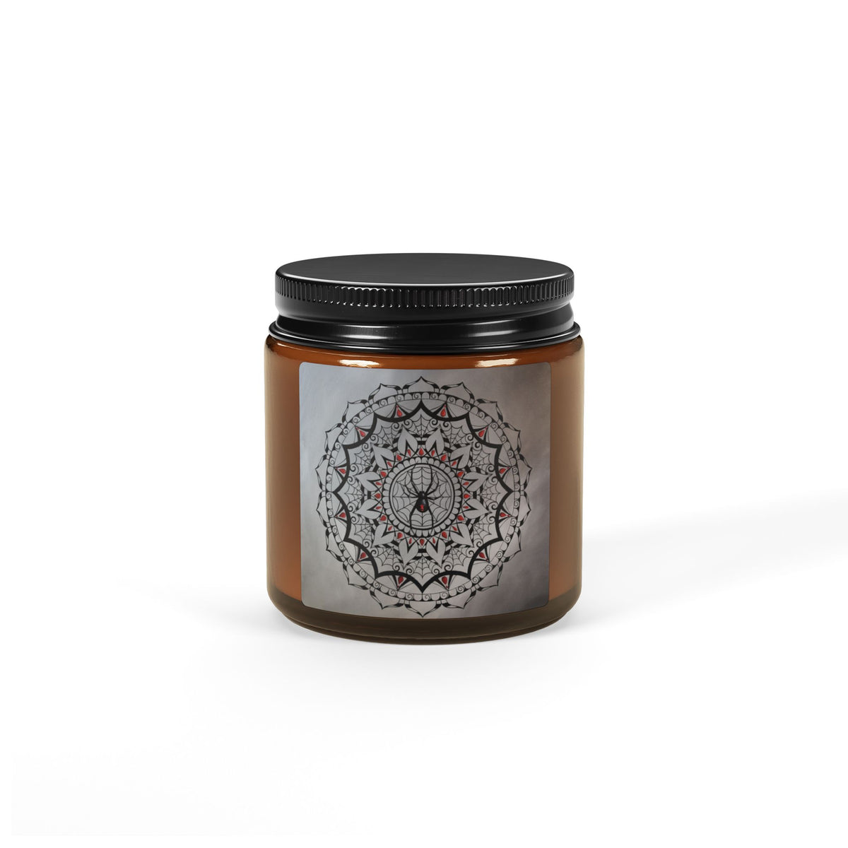 Spooky Spider Mandala Soy Candle in Amber Jar