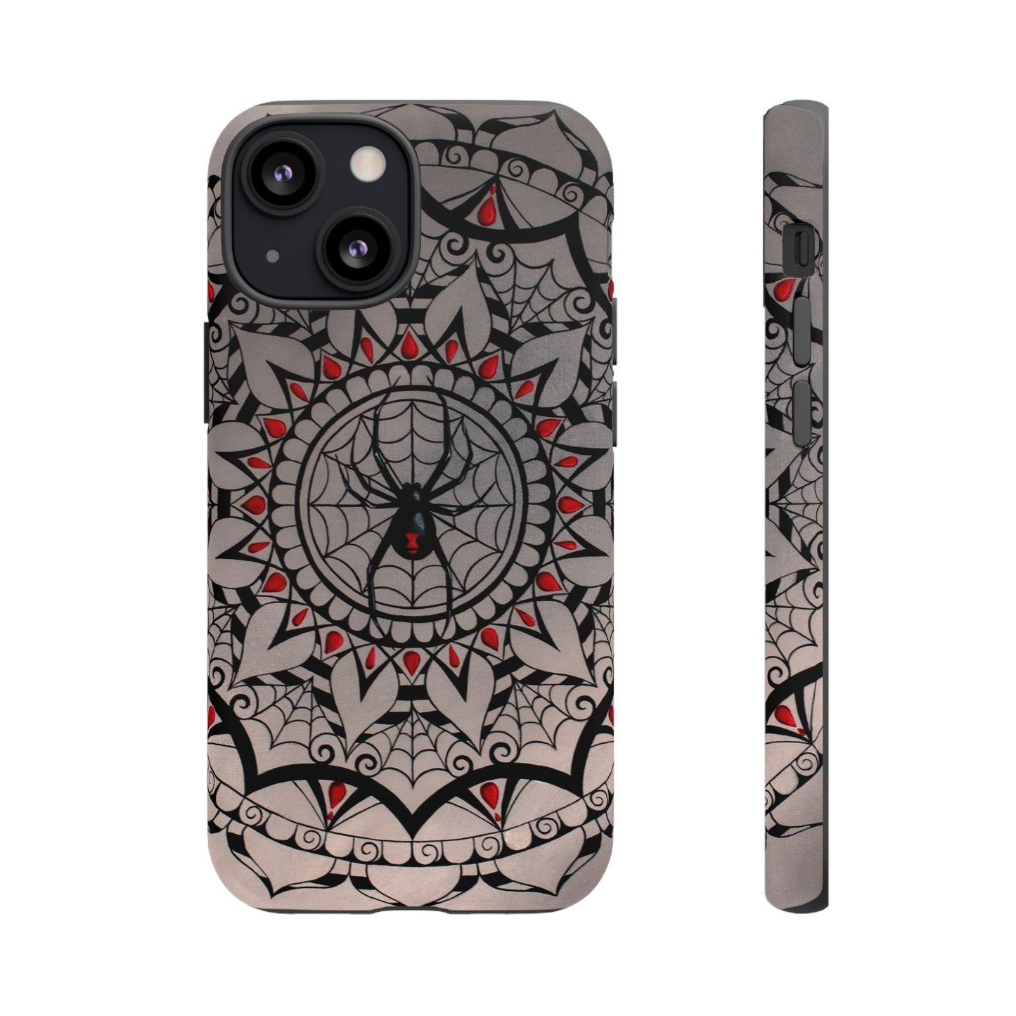 Mandala Spider Tough Phone Case - Gothic Red & Black Protective Cover