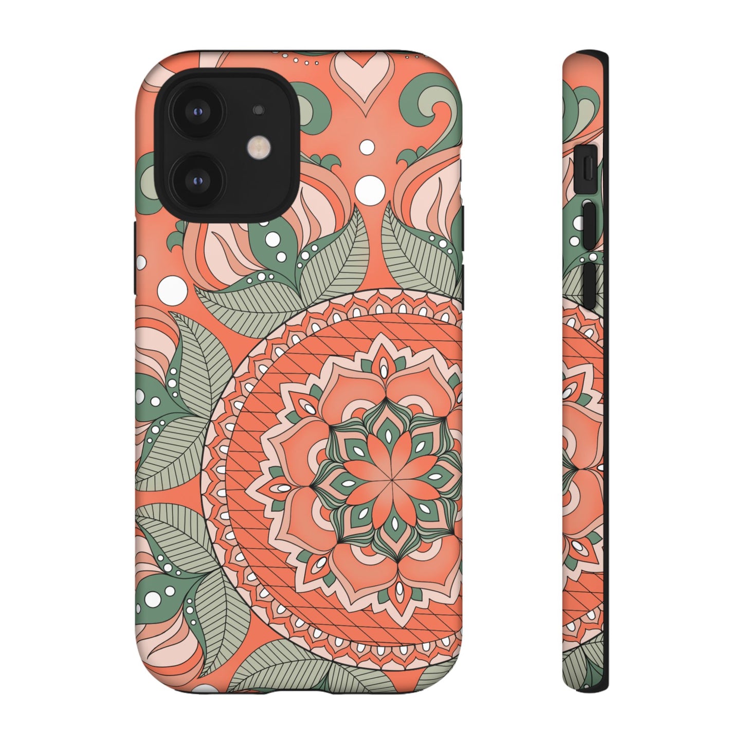 "Persimmon" Mandala Floral Phone Case — Boho Coral Green Protective Cover