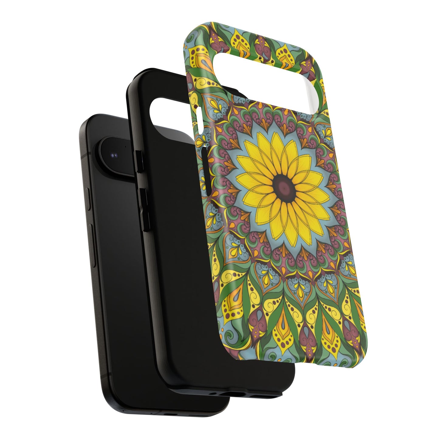 "Black Eyed Susan" Mandala Phone Case — Floral Boho Tough Case