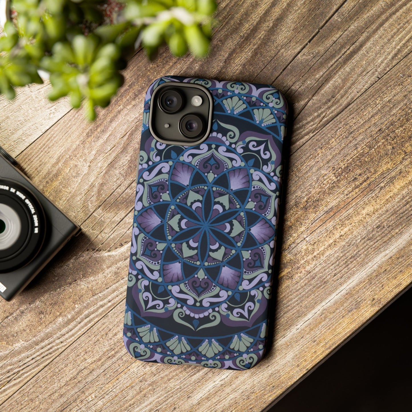 "Wisteria Bloom" Mandala Floral Tough Phone Case — Purple Blue Boho Protective Cover