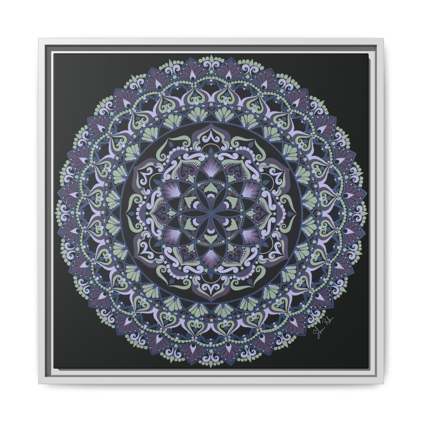 Framed "Wisteria Bloom" Mandala Wall Art — Purple Floral Geometric Canvas