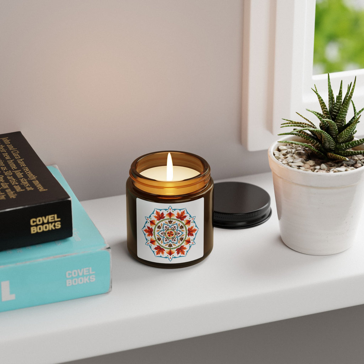 Autumn Mandala Soy Candle in Amber Jar