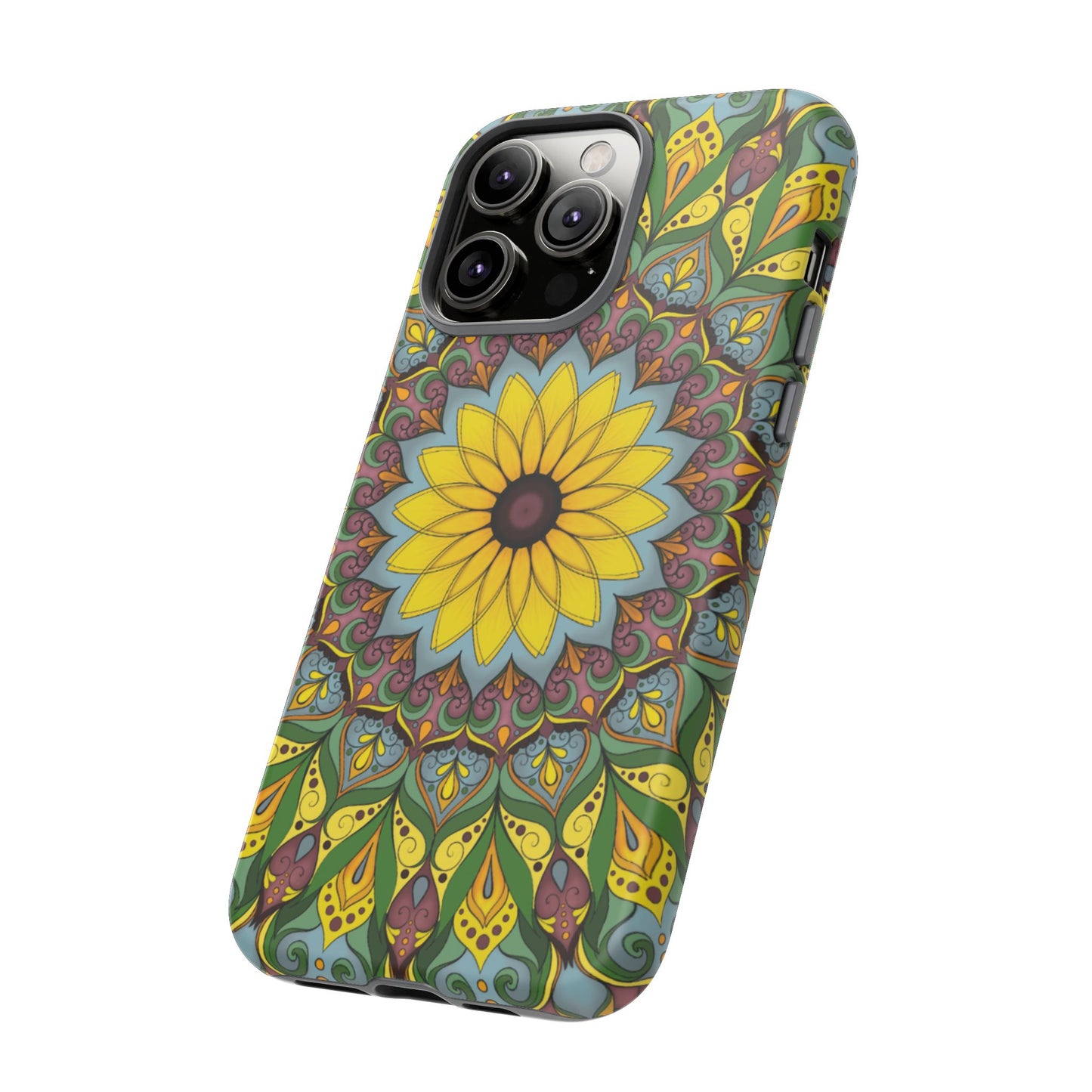 "Black Eyed Susan" Mandala Phone Case — Floral Boho Tough Case