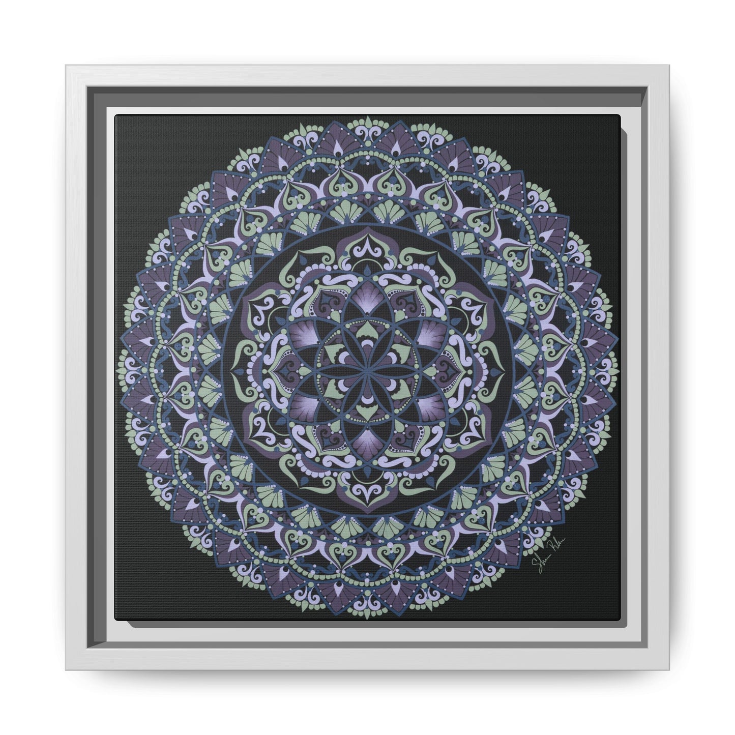 Framed "Wisteria Bloom" Mandala Wall Art — Purple Floral Geometric Canvas