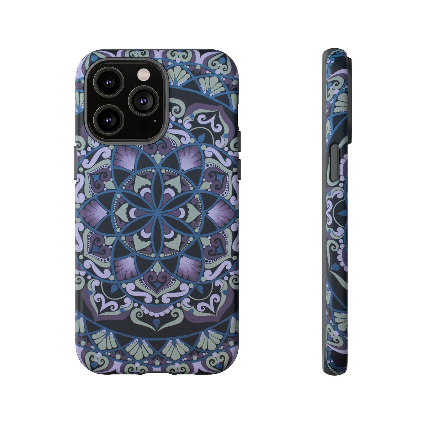 "Wisteria Bloom" Mandala Floral Tough Phone Case — Purple Blue Boho Protective Cover