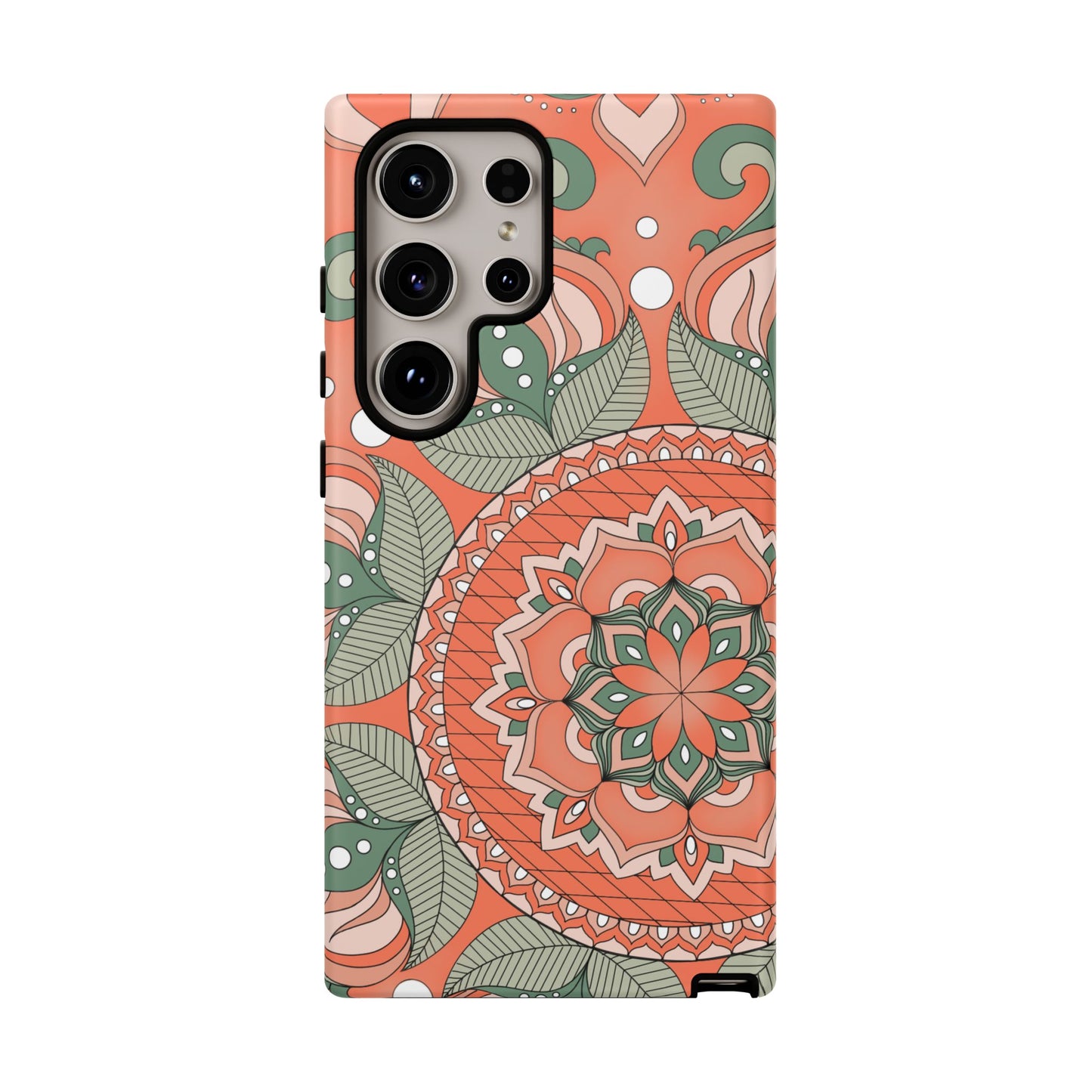 "Persimmon" Mandala Floral Phone Case — Boho Coral Green Protective Cover