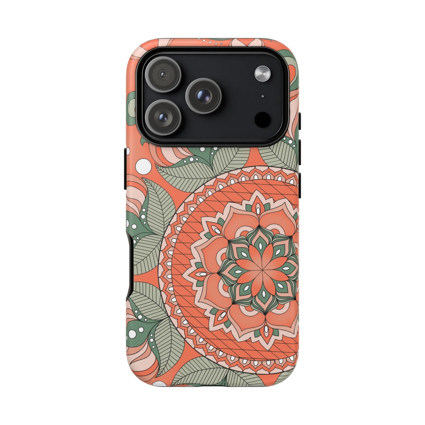 "Persimmon" Mandala Floral Phone Case — Boho Coral Green Protective Cover