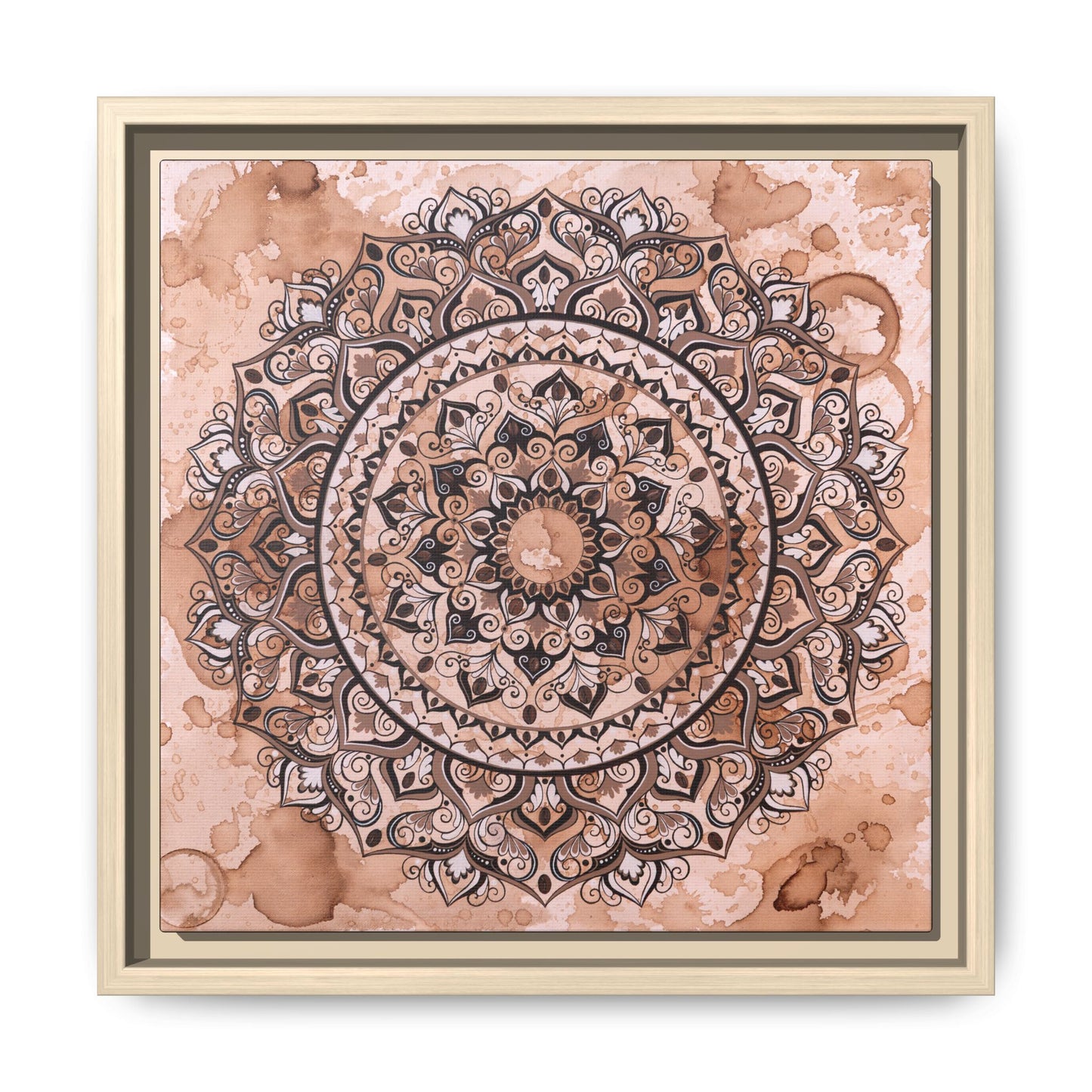 "Espresso Beans" Mandala Wall Art Canvas — Brown Watercolor Framed Print