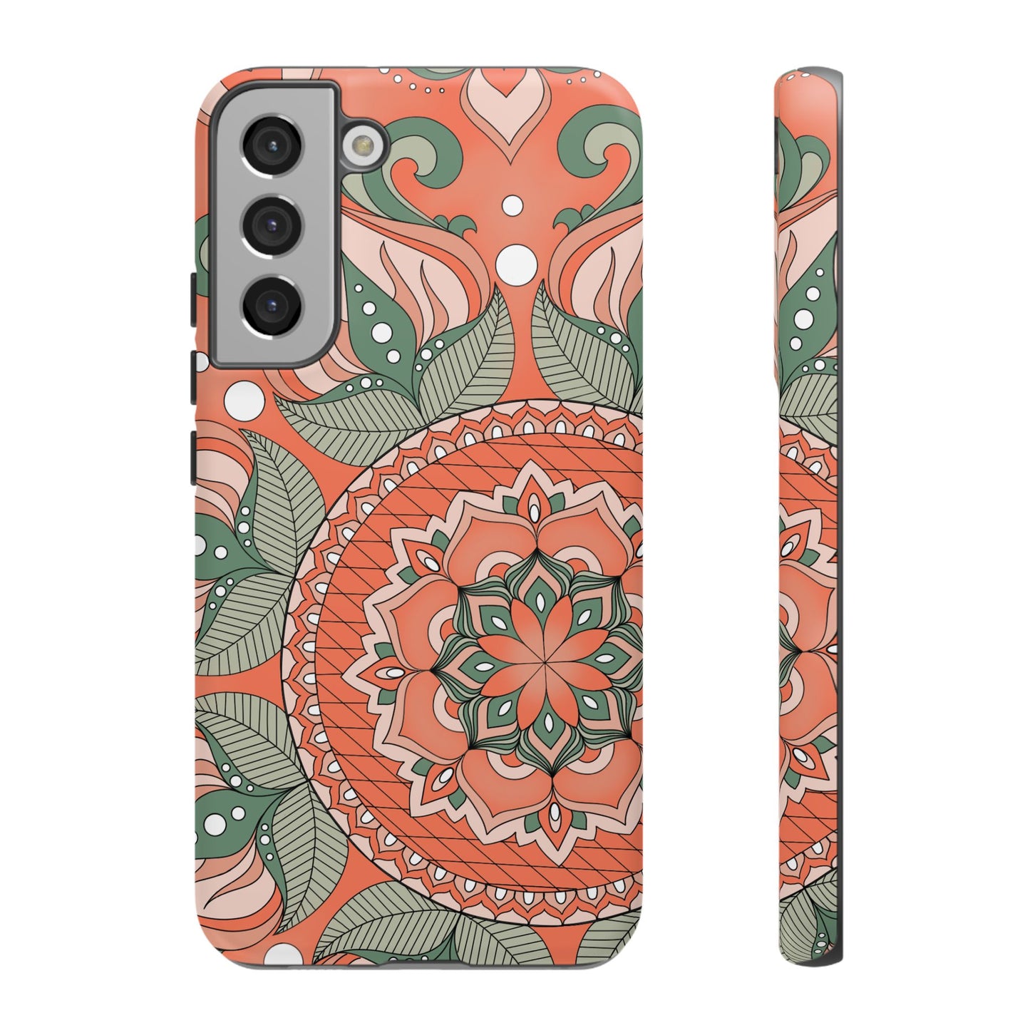 "Persimmon" Mandala Floral Phone Case — Boho Coral Green Protective Cover