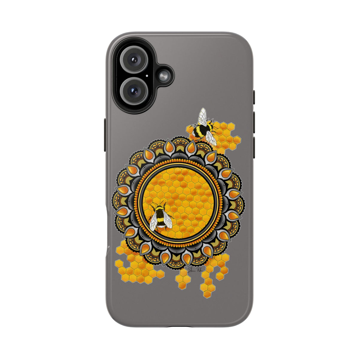 Bee Honeycomb Mandala Tough Phone Case — Artisan Honey Bees Protective Cover
