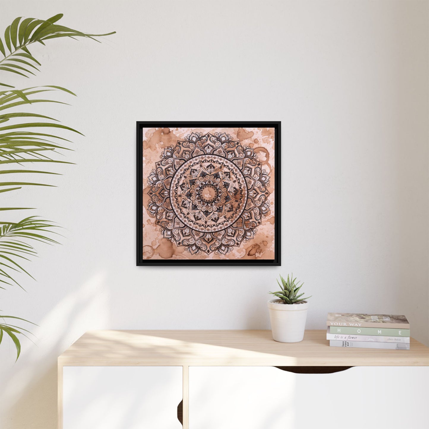 "Espresso Beans" Mandala Wall Art Canvas — Brown Watercolor Framed Print