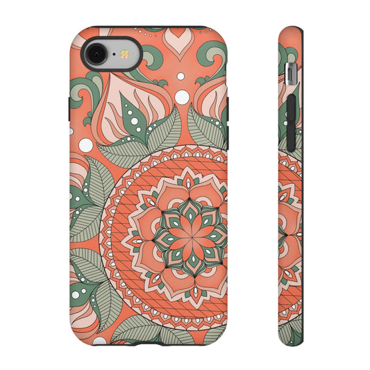 "Persimmon" Mandala Floral Phone Case — Boho Coral Green Protective Cover