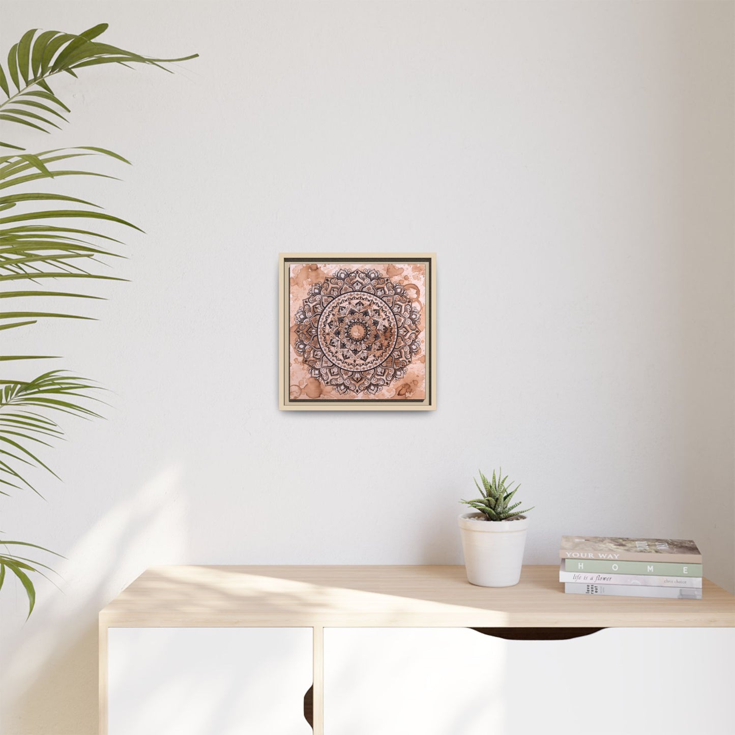 "Espresso Beans" Mandala Wall Art Canvas — Brown Watercolor Framed Print