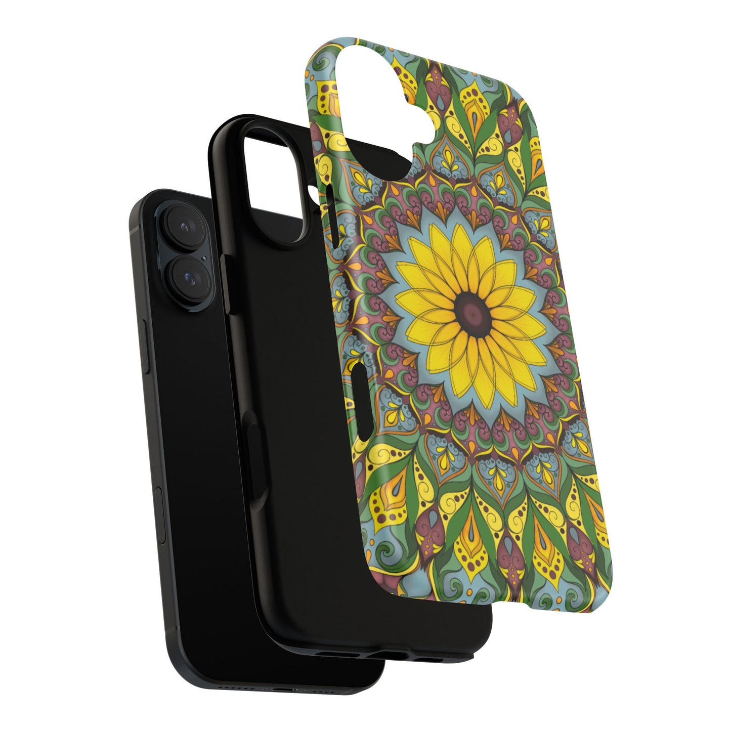 "Black Eyed Susan" Mandala Phone Case — Floral Boho Tough Case