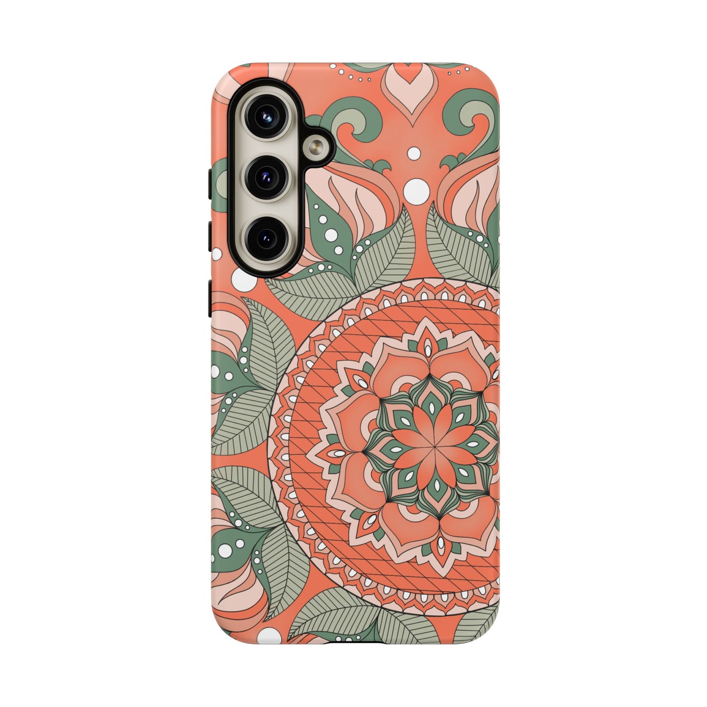 "Persimmon" Mandala Floral Phone Case — Boho Coral Green Protective Cover