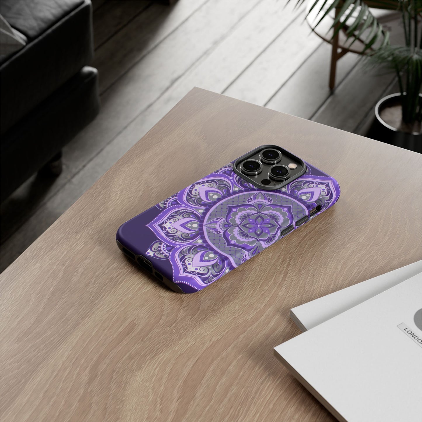Purple Mandala Tough Phone Case — Protective Floral Boho Phone Cover