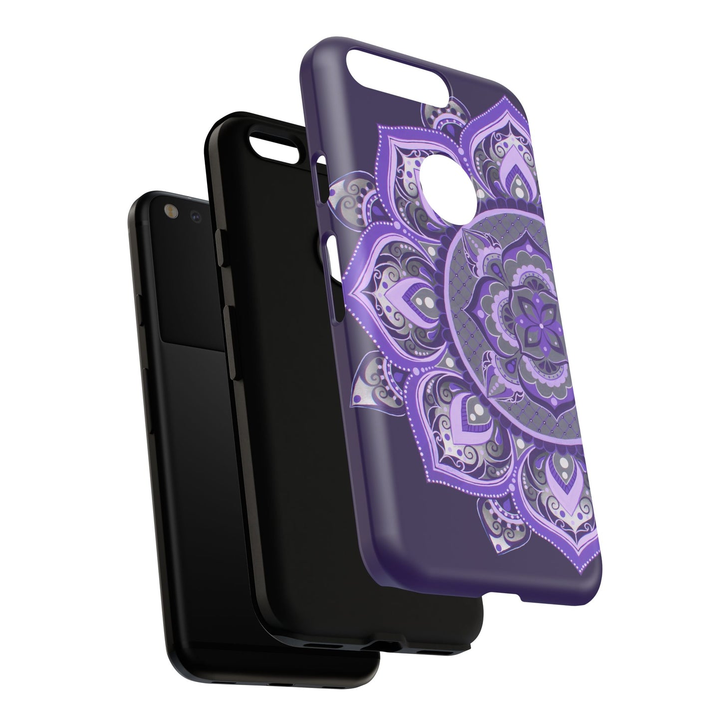 Purple Mandala Tough Phone Case — Protective Floral Boho Phone Cover