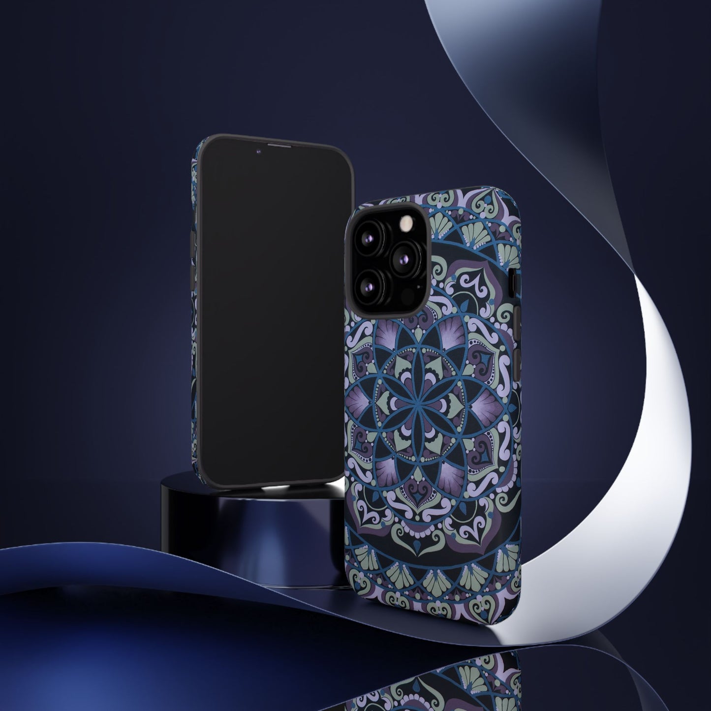 "Wisteria Bloom" Mandala Floral Tough Phone Case — Purple Blue Boho Protective Cover