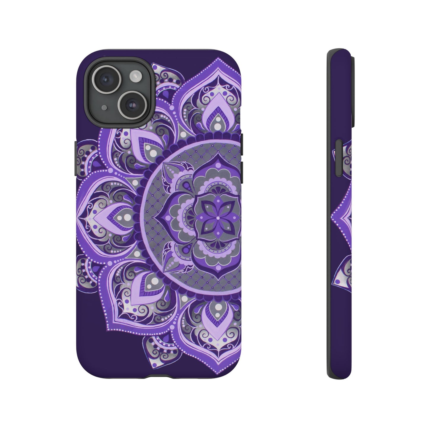 Purple Mandala Tough Phone Case — Protective Floral Boho Phone Cover