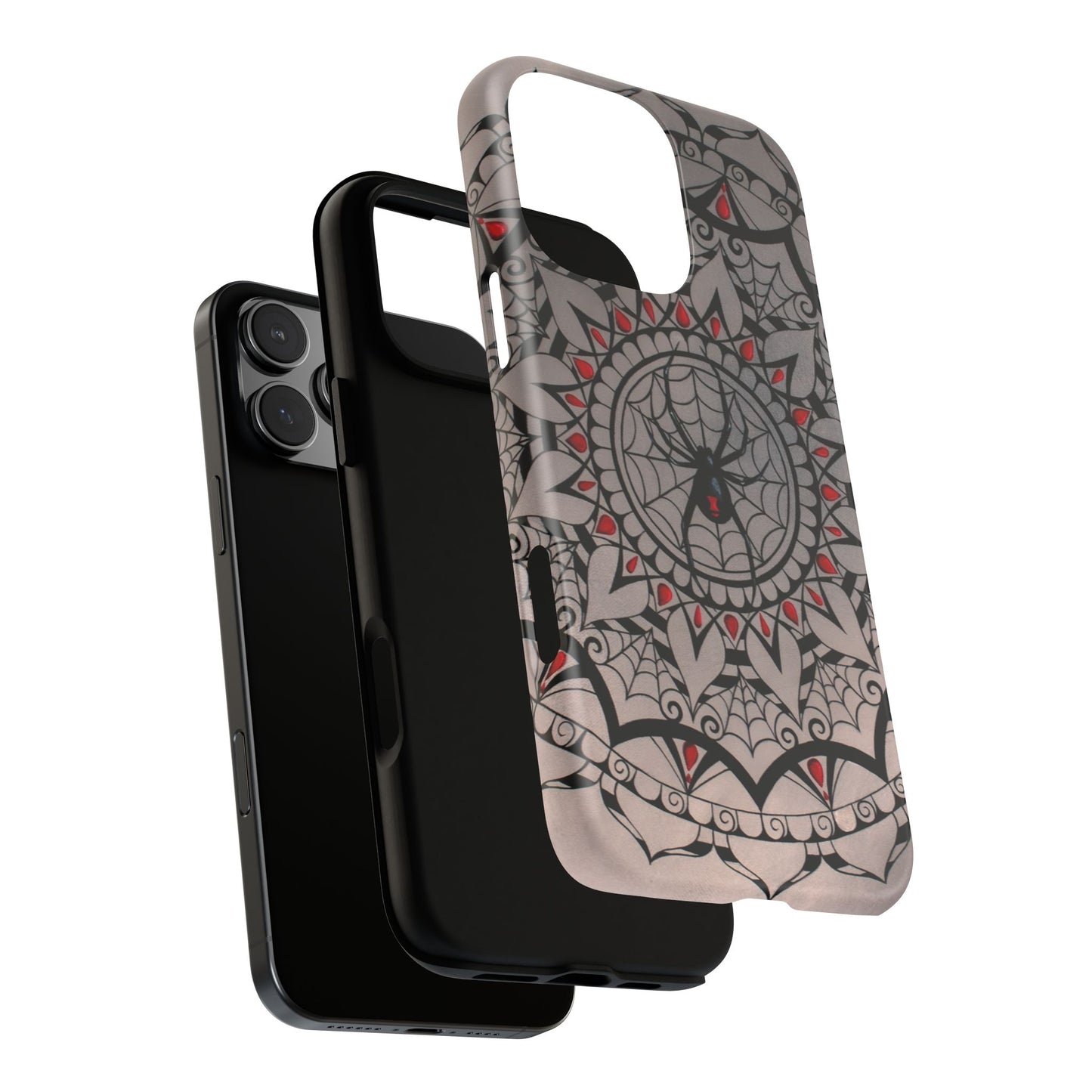 Mandala Spider Tough Phone Case - Gothic Red & Black Protective Cover