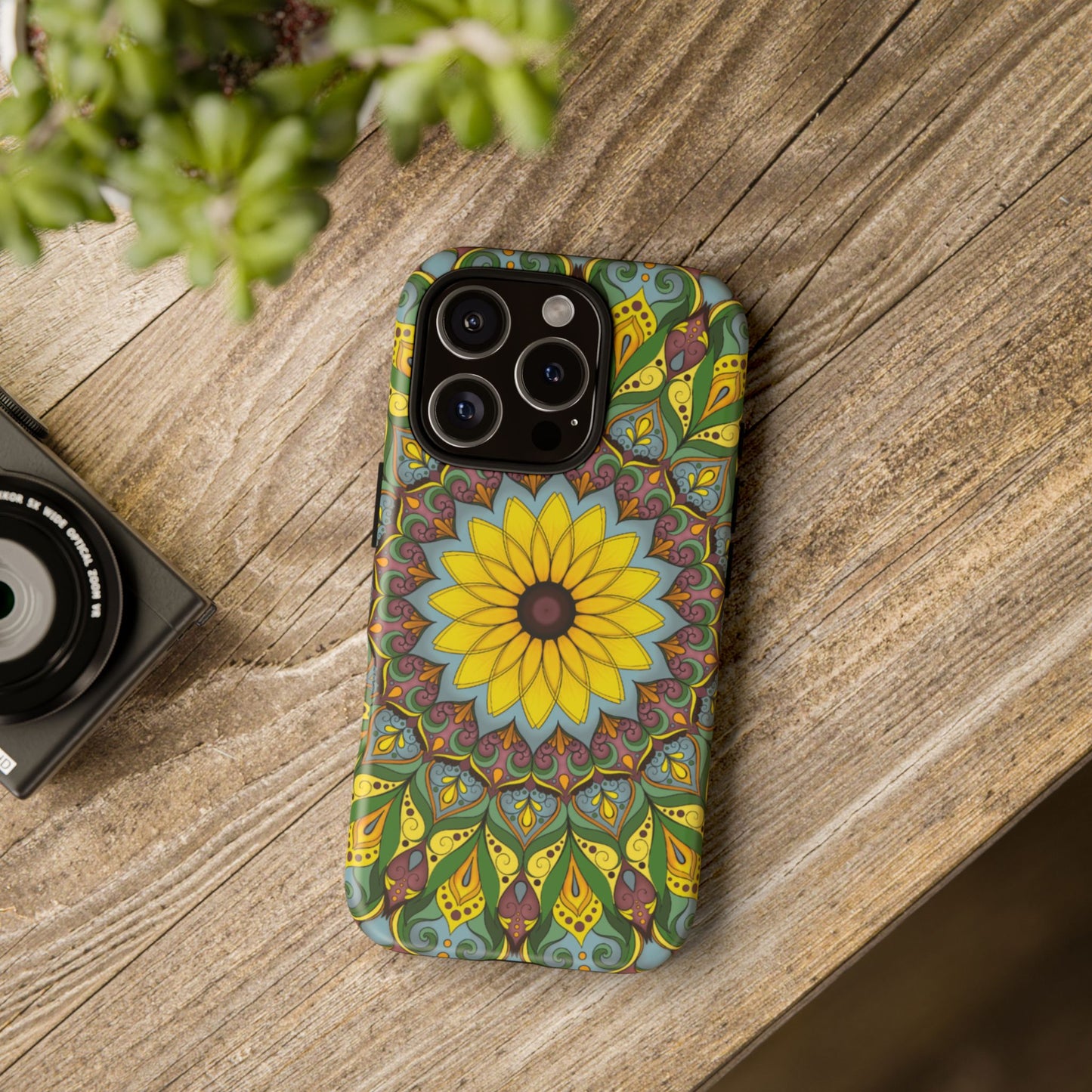 "Black Eyed Susan" Mandala Phone Case — Floral Boho Tough Case