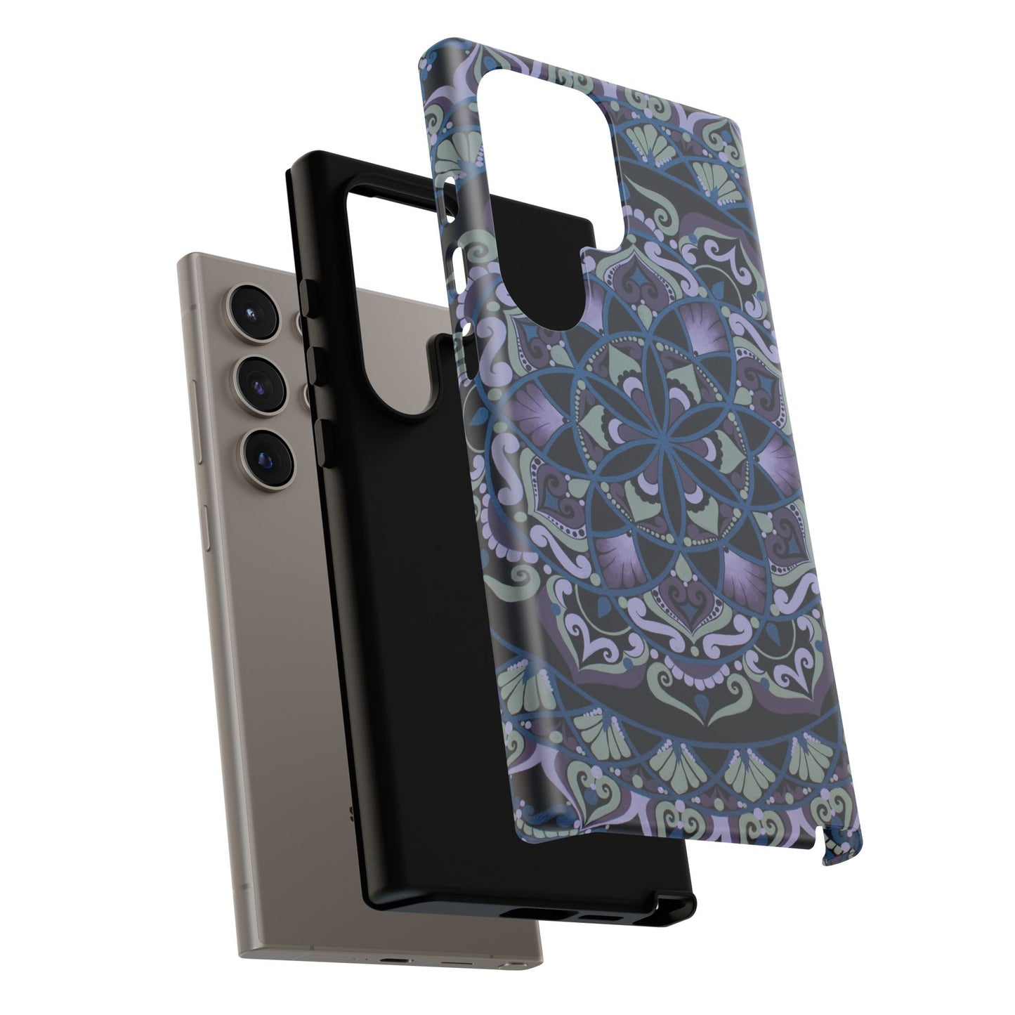 "Wisteria Bloom" Mandala Floral Tough Phone Case — Purple Blue Boho Protective Cover