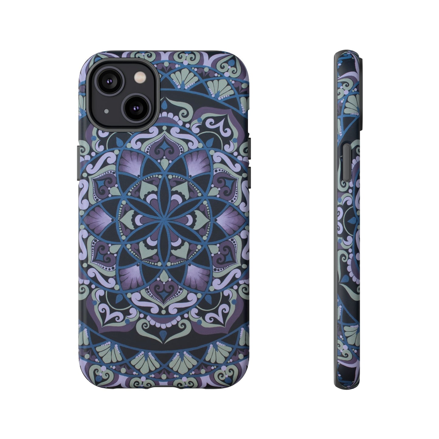 "Wisteria Bloom" Mandala Floral Tough Phone Case — Purple Blue Boho Protective Cover