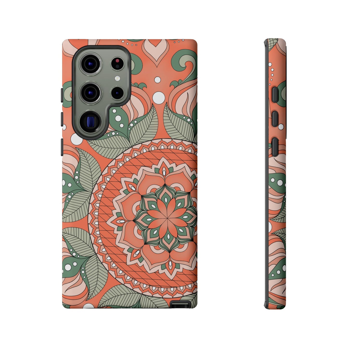 "Persimmon" Mandala Floral Phone Case — Boho Coral Green Protective Cover