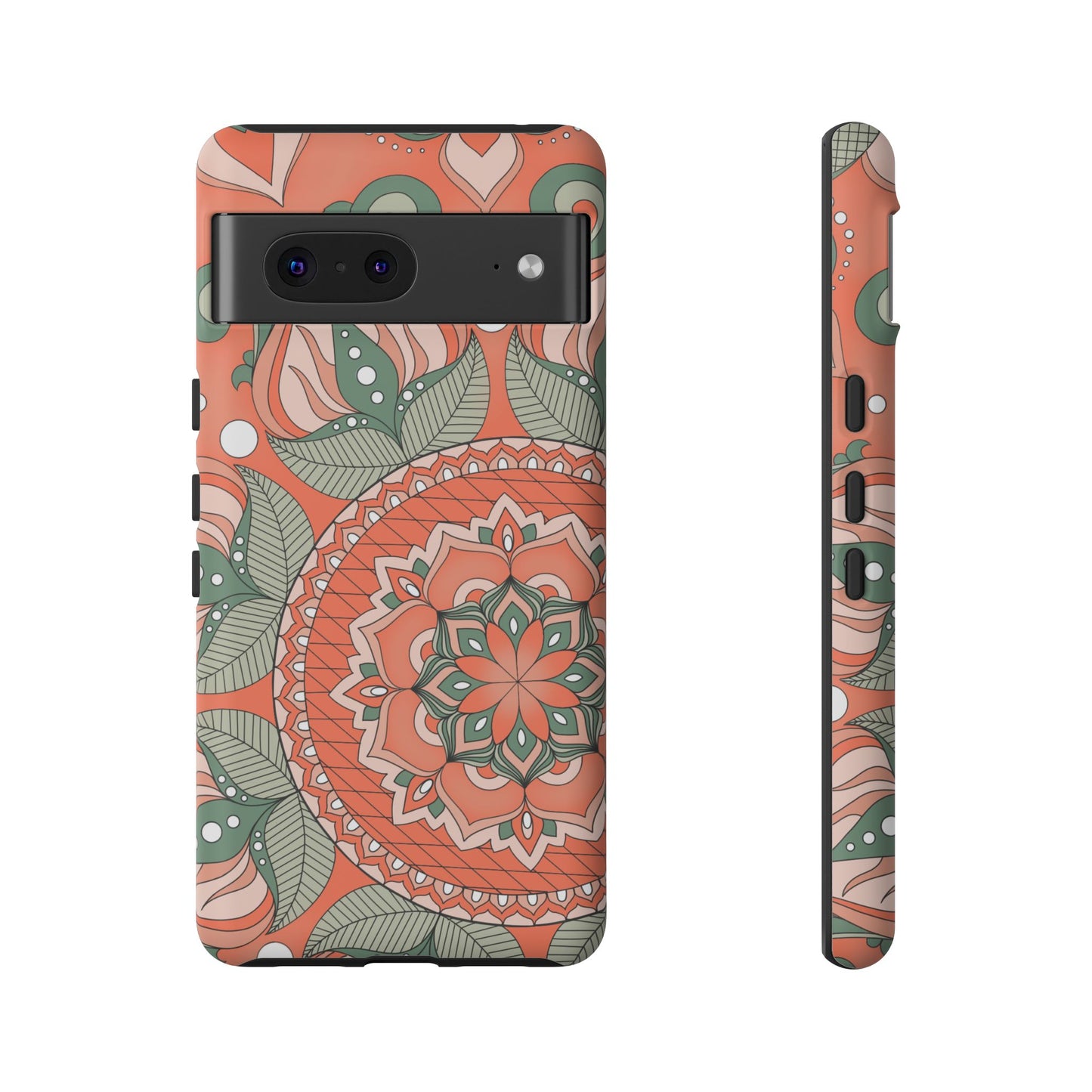 "Persimmon" Mandala Floral Phone Case — Boho Coral Green Protective Cover