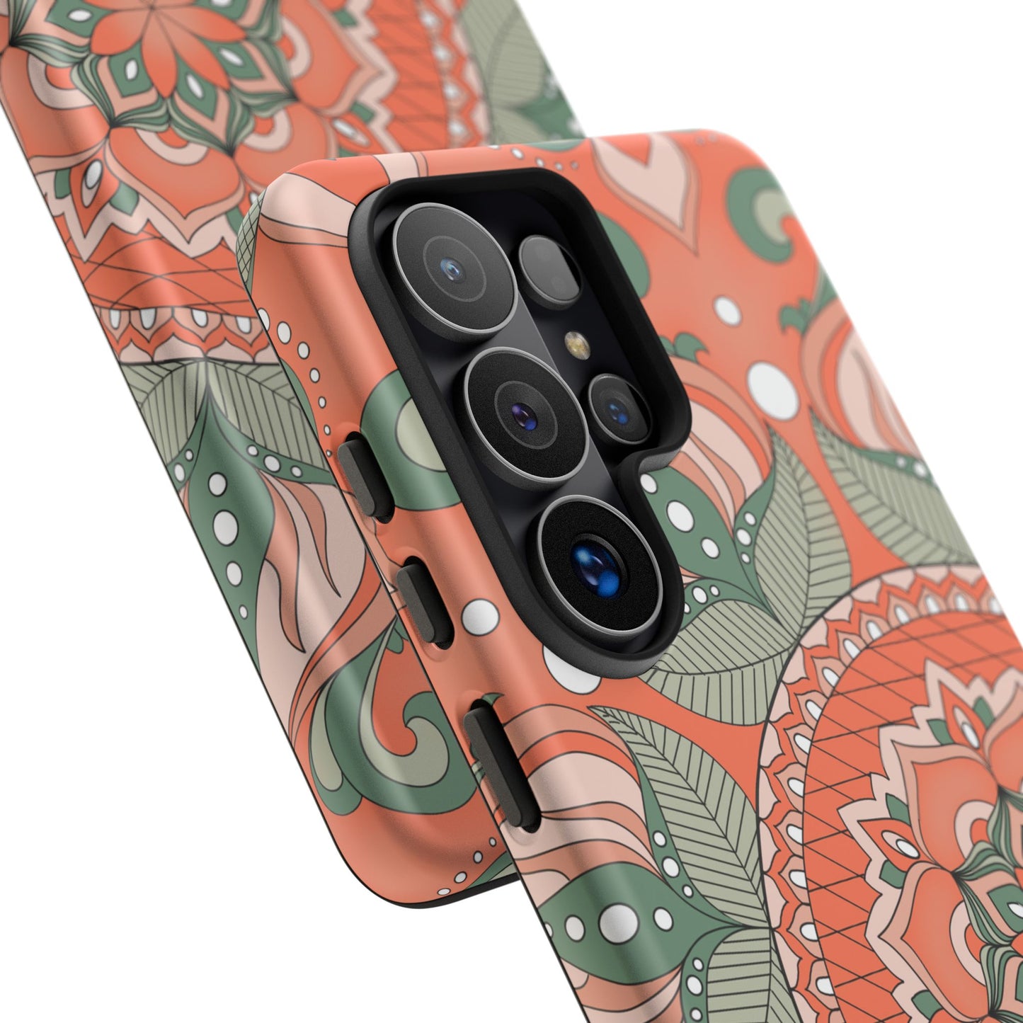 "Persimmon" Mandala Floral Phone Case — Boho Coral Green Protective Cover