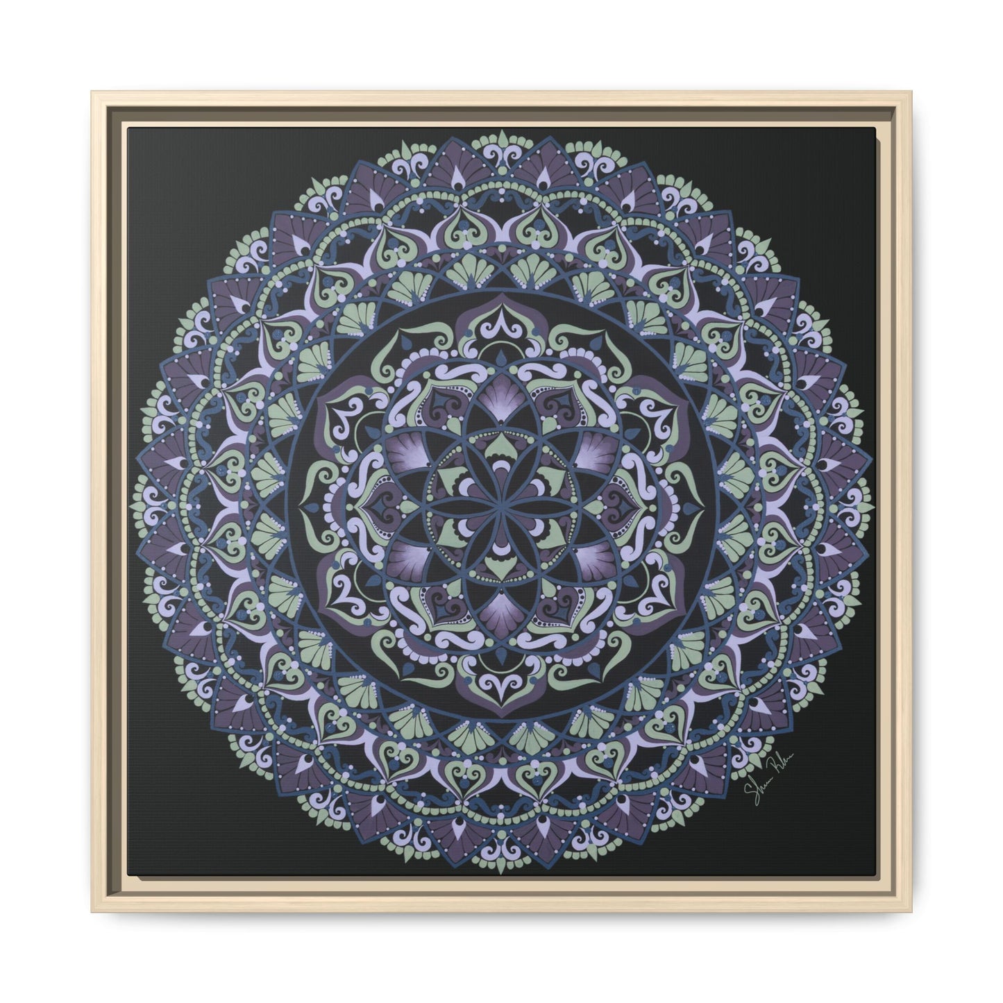 Framed "Wisteria Bloom" Mandala Wall Art — Purple Floral Geometric Canvas